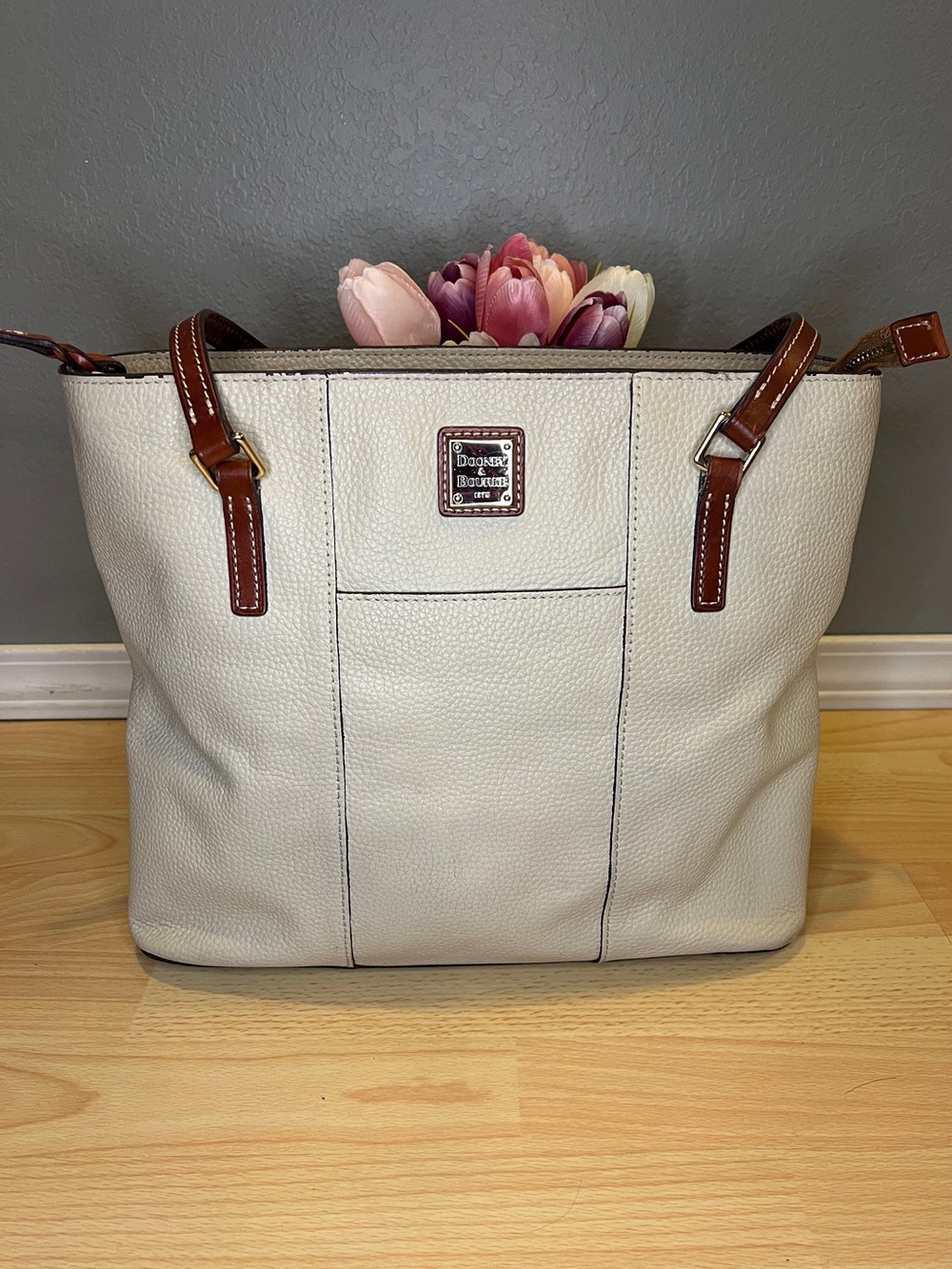 Dooney & Bourke Cream Pebble Grain Lexington Tote
